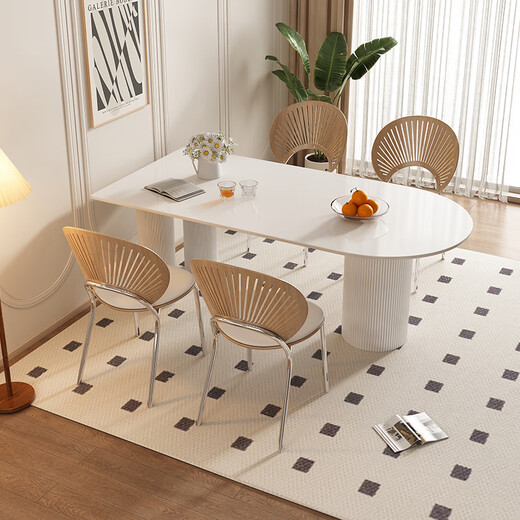
Pashaman (pashaman) rock slab island dining table integrated with small apartment Italian minimalist cream style matching caterpillar dining chair*4 pictures 1047P