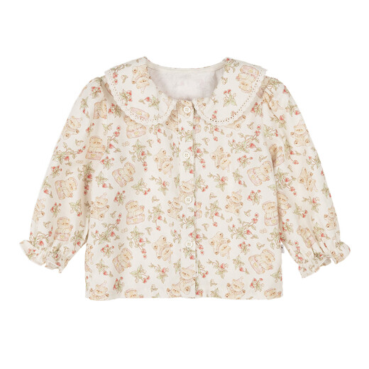 YOUGE infant and toddler French skin-friendly breathable long-sleeved lace shirt, soft and soft top, trendy strawberry bear shirt 90 cm