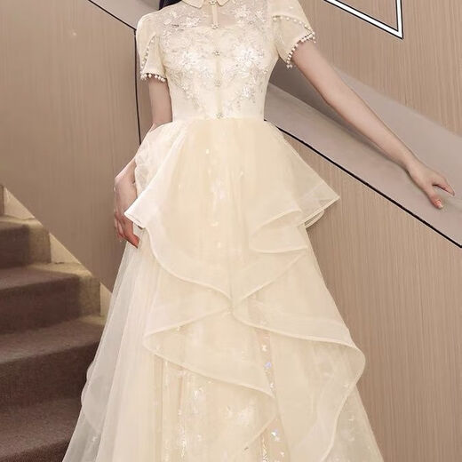 Hanyu high school student adult dress female 18 years old high-end dinner party niche art test performance high-end host dress 033 champagne M