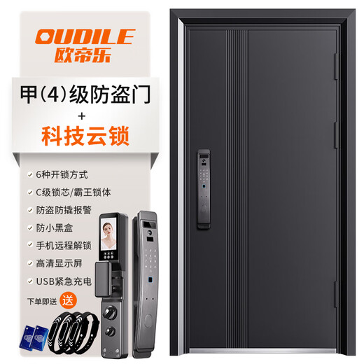 欧帝乐（OUDILE）加厚锌合金甲级防盗门入户门+航空铝箔填充+智能门指纹锁子母门 科技云锁 2250*1050