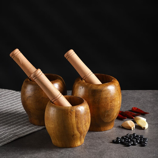 Pengbo Furui garlic mortar wholesale solid wood garlic masher medicine jar wooden cup garlic masher household wooden mortar supplementary food press garlic grinder large size 11.5*11.5