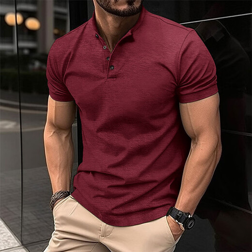 MISHIDE T-shirt (MISHIDE) T-shirt for men with slim fit muscle fitness Henry shirt summer short-sleeved men's business commuting top Black 2XL 150-190Jin [Jin equals 0.5 kg]