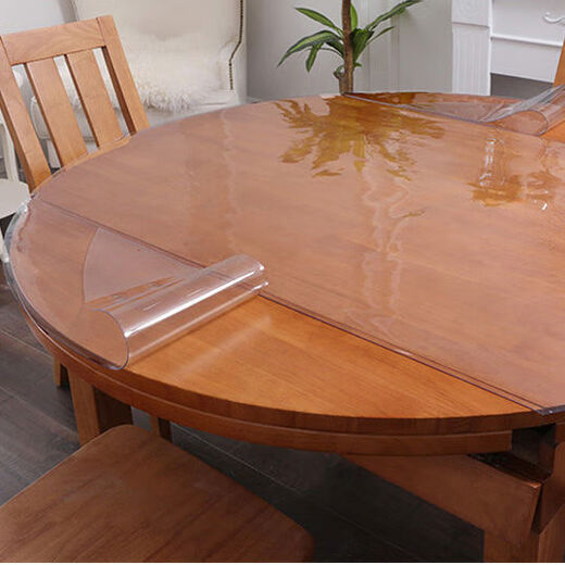 Feather pocket soft glass PVC odorless folding round tablecloth waterproof, oil-proof, anti-scalding, no-wash rectangular coffee table oval dining table mat 1.5MM environmentally friendly and transparent folding round table 90*150CM+2 arc sides