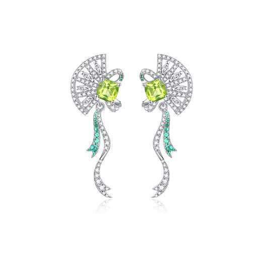 Muye Ma Li's same style natural colored gemstones, peridot colored gemstone earrings, fan earrings, original design colored gemstone earrings, fan earrings