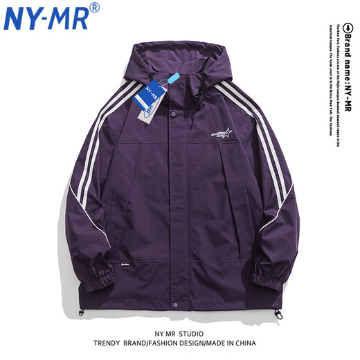 NY-MR潮牌联名工装夹克男女士同款春秋季户外休闲连帽潮流冲锋外套上衣 JKCY-9276#牛油果绿 L