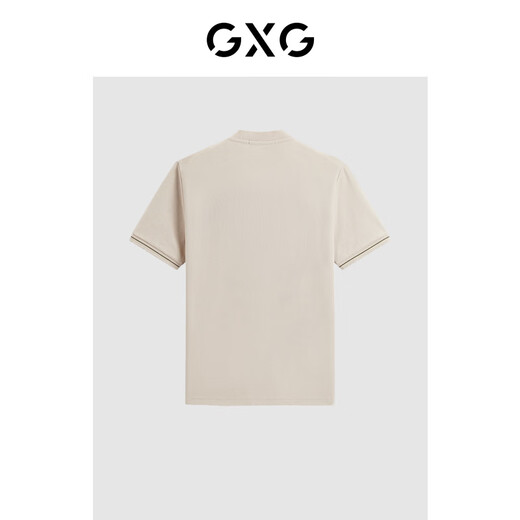 GXG男装 夏季袖口撞色亨利领简约小刺绣休闲Polo衫男短袖 卡其色 XL