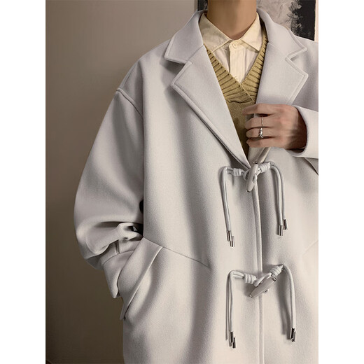 Huatian Mu Horn Button Short Woolen Coat Men's Winter Cotton Thickened Warm Suit Collar Woolen Jacket Black L Recommendation -110-125Jin Jin equals 0.5kg Can be worn