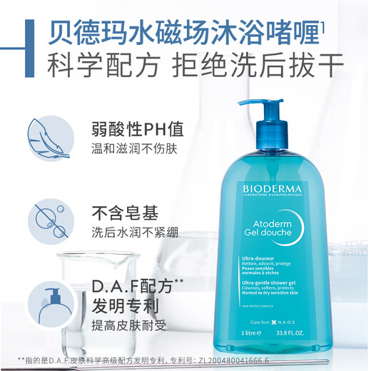贝德玛（BIODERMA）赋妍保湿滋养洁肤啫喱沐浴露1L520情人节送女友礼物
