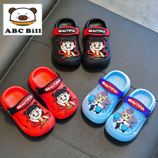 ABC Bill2025 Neue Ao Bing Children's Hole Schuhe Jungen Sommer Baby Sandalen Jungen und Mädchen Innen nicht rutschende Sandalen Nezha-rot 27
