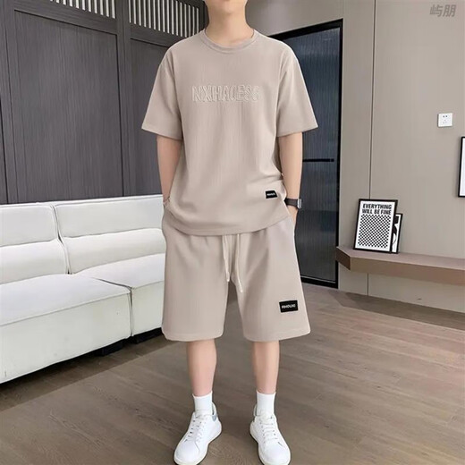 斯睿霖小鑫甄选男装夏季短裤短袖潮流速干半袖套装男士休闲运动两件套潮 【套装】829咖啡 M _建议100120斤