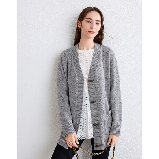 Baitu betu women's autumn new wool sweater wilderness marrard V-neck loose cardigan women 2409T40 gray M