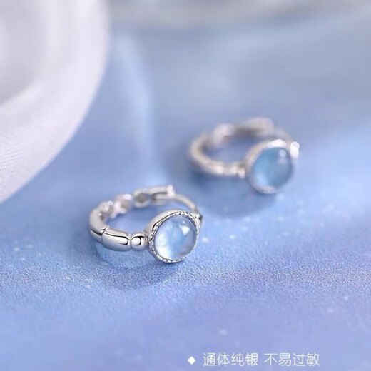 Fat Donglai purchases the same style, Aquamarine earrings, 925 silver earrings, light luxury 2025 new style, niche women, 925 silver Aquamarine earrings (price of two)