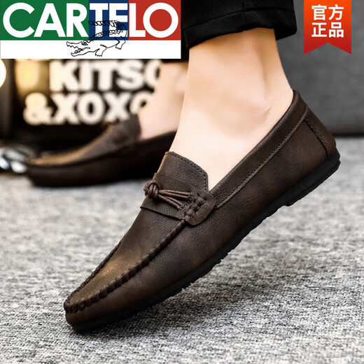 
CARTELO men's beanie shoes Korean style business work casual leather shoes breathable and versatile non-slip one-slip men's shoes 2025 summer D826 black 39 small