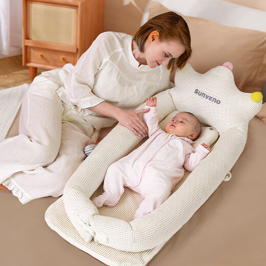 
Sanmei baby bed mid-bed baby portable crib baby newborn anti-pressure artifact bionic bb bed bionic bed large shell white single bed + blue velvet bed cover