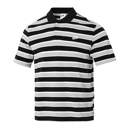 耐克（NIKE）短袖T恤男装2025夏季新款运动服针织翻领舒适透气POLO衫上衣 FN3897-010黑白条纹 XL
