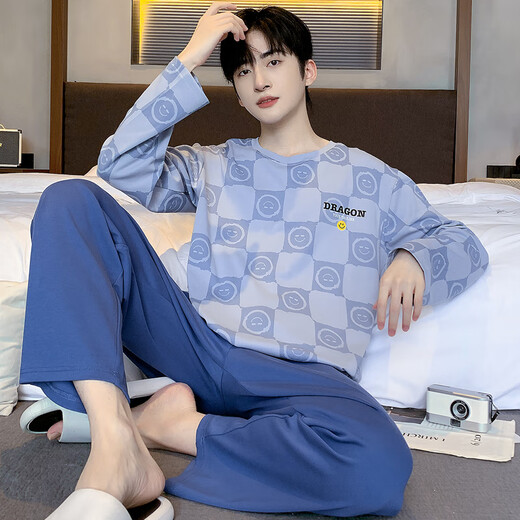 Pajama de algodón puro de tres pistolas para hombres Spring y otoño Mangas largas Pantalones Algodón de algodón Home Men Castain Men Tamaño grande Traje de gran tamaño 9926 2XL Hombres (recomendado 160-180Jin [Jin equivale a 0.5 kg])