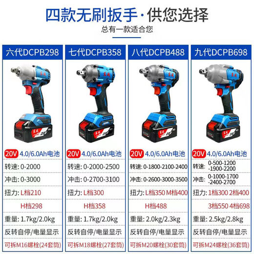Dongcheng electric wrench large torque 698n Niu tire auto repair lithium battery wind cannon brushless impact charging wrench auto repair DCPB358 double electric 6.0