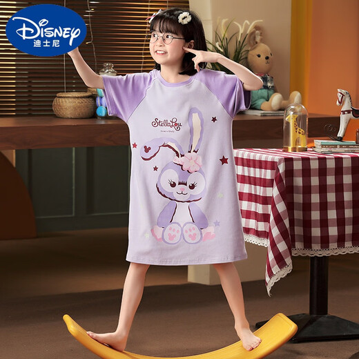 Disney girls nightgown summer short-sleeved pure cotton sweet children's pajamas cartoon medium-sized children girl sweet princess mother and daughter clothing TN702 125 size 12 (recommended height 115-125)