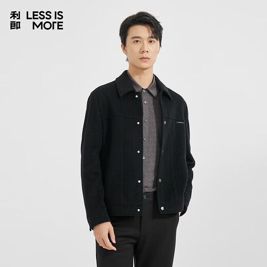 Lilan Light Fashion Men's Knitted Dark Jacquard Woolen Coat Men's Short Lapel Wool Jacket A4DYR902 Black XL (175)