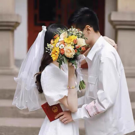 妙奕嘉头纱求婚领证新娘婚纱头纱订婚结婚头饰领证拍照道具表白仪式感 珍珠双层蝴蝶结头纱【发夹款】