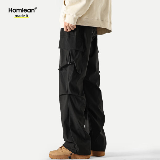 Homlean American funktionaler Fallschirmjäger Arbeitshose Frühling und Sommer Lose Nische Weitbein Casual Wanderhose S6603 Schwarz 2xl