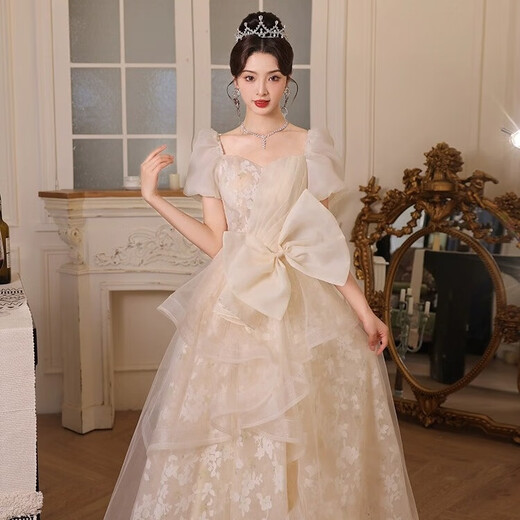丽佰昕晚礼服裙轻奢小众高端宴会女气质高级感绝美艺考主持人年会成人礼 香槟色 M 建议90-100斤