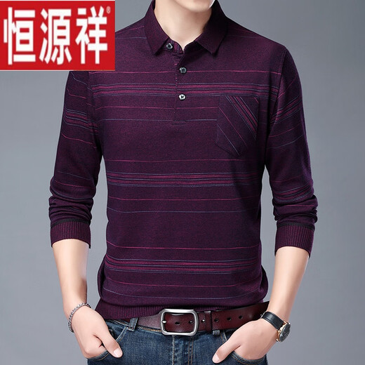 恒源祥爸爸长袖t恤中年男士春装40-50岁春季上衣薄款中老年针织polo衫 682灰色 S 165