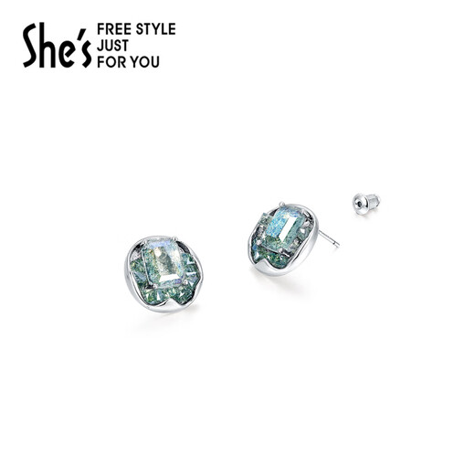 She s Akiko celebrity style Monet impression necklace temperament earrings ear studs clavicle chain set birthday gift for women blue ear studs C0