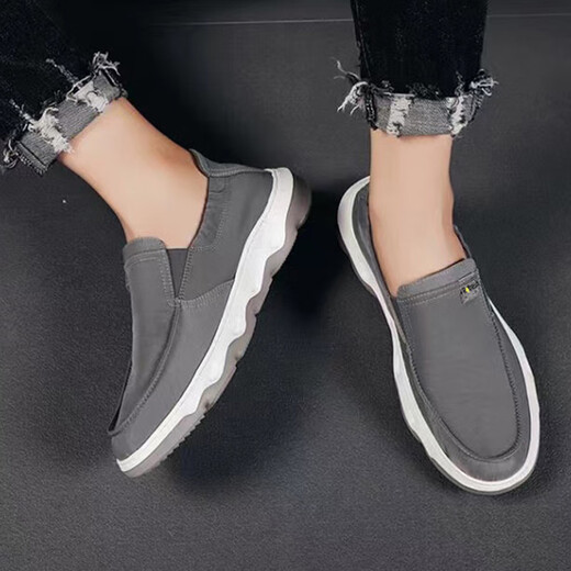 韫舜 帆布鞋男士板鞋老北京韩版潮流时尚休闲简约一脚蹬懒人鞋男鞋 灰色 43码