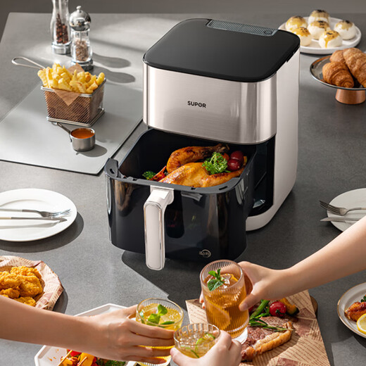 SUPOR air fryer far infrared penetrating heating 6L large capacity visual flip-free household electric fryer 8 minutes tender frying soft baking metal inner cavity color screen touch KD60YQ83