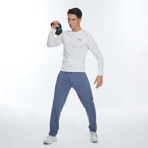 OMG high elastic sports fitness clothing men's training running tights spring and autumn long-sleeved T-shirts cool quick-drying clothes slim mysterious black XL