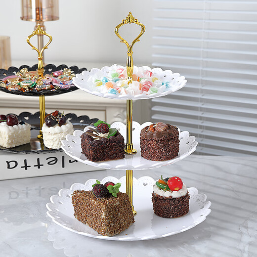 Haofanjie dessert table display stand tea break table cake multi-layer shelf candy snack pastry tray afternoon tea cold meal tray 2 pack white square dessert display tray