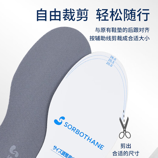 SORBOTHANE Japan imported silver ion antibacterial and deodorant insoles, artificial muscle soft soles, breathable shock-absorbing sports insoles for men and women, silver ion deodorant insoles, 1 pair, size 40-42 (can be cut)