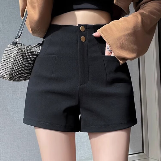 Ge Shihui shorts autumn and winter girls hot pants hot pants winter black shorts plus velvet casual pants high-waisted shorts with boots high-waisted suit shorts plus velvet L