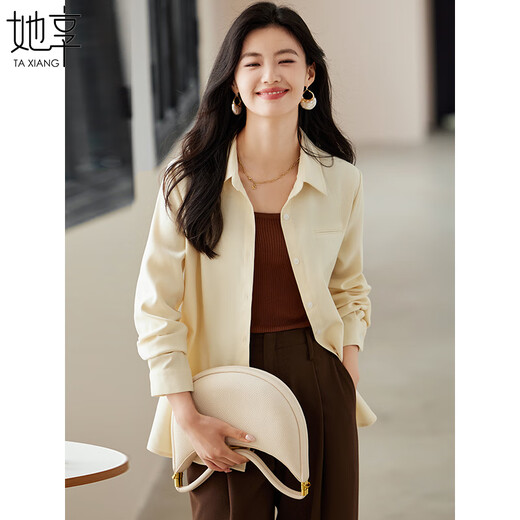She enjoys long-sleeved shirt women's simple all-match shirt cardigan commuter top autumn and winter brushed shirt jacket T143C2045