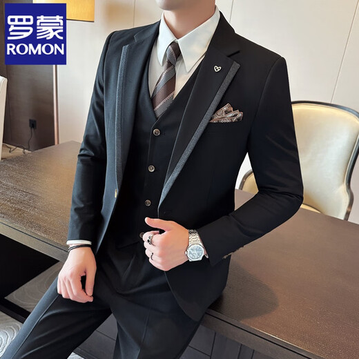 ROMON high-end suit men's autumn new suit men's business professional formal wear groom's wedding best man's dress medium gray (suit + pants) free tie 2XL