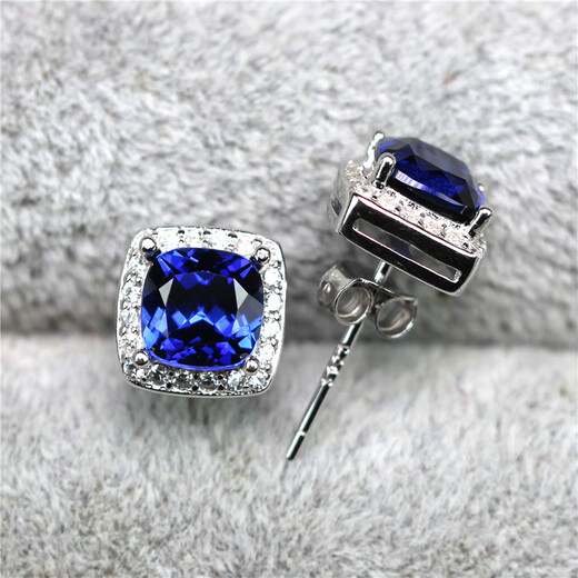 Libiao Tanzanite Sapphire Cushion Square Earrings Women's Silver Diamond Earrings Blue Tanzanite Earrings Colored Jewelry White Gold/1 Pair