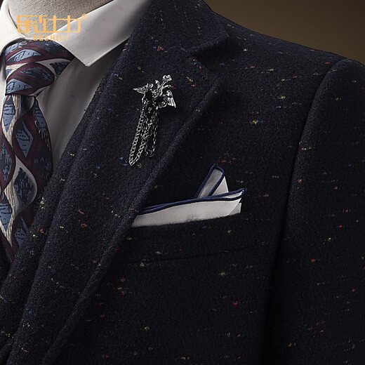 Leshili suit suit men's woolen wool thick business casual suit suit groom wedding host banquet dress trendy wool colorful dot blue two-piece suit + pants 165/S 46 size, default with size 29 pants