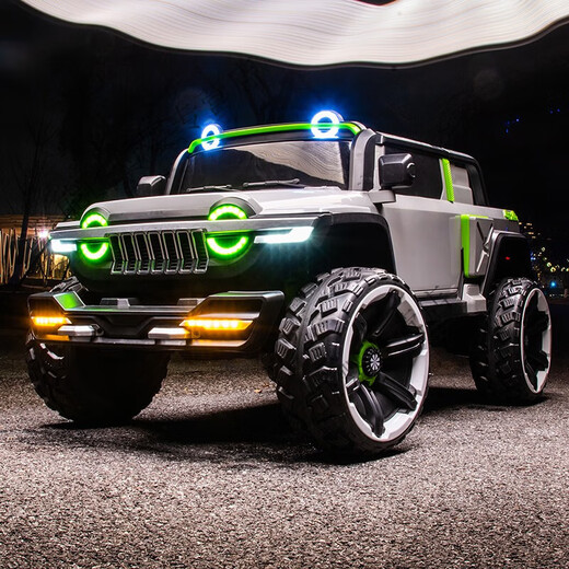 
Weini children's electric car, children's four-wheel pickup truck, off-road vehicle, boys and girls can sit on remote control toy car, large children's car, light gray + 14A super battery + soft seat + hard wheel, 775 dual-wheel drive large motor + Bluetooth music