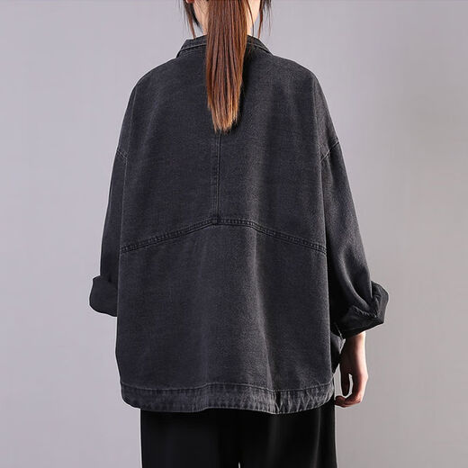 
AEMAPE black denim jacket for women spring and autumn versatile top 2025 new autumn clothes for women denim jacket loose denim clothes 9926# picture black S suggested 80--95Jin [Jin equals 0.5 kg]