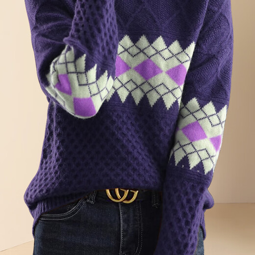 Difelige European и American Retro Jacquard Purple Sweater для женщин 2024 Новый зимний свободный случай повседневного внутреннего свитера Цвет 3xl