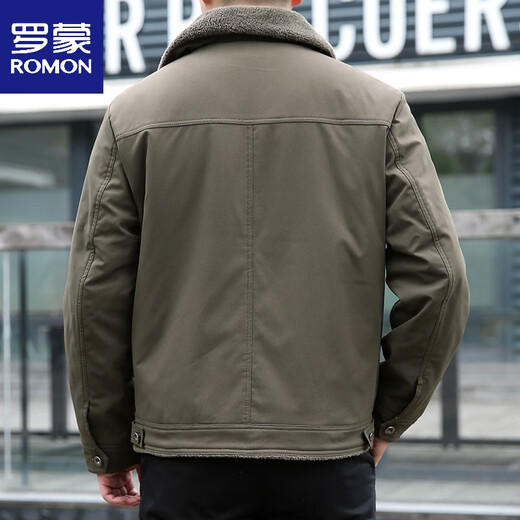 ROMON sherpa jacket men's 2025 winter plus velvet thickened loose large size warm tops men's trendy work jacket military green thickened 2XL