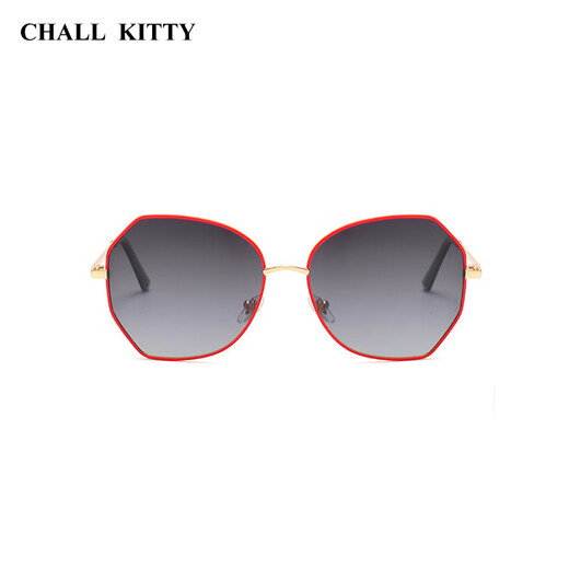 CHALL KITTY偏光太阳镜女韩版女士墨镜防紫外线开车驾驶眼镜高级感2025新款 红金灰-品牌礼盒装高档高级感