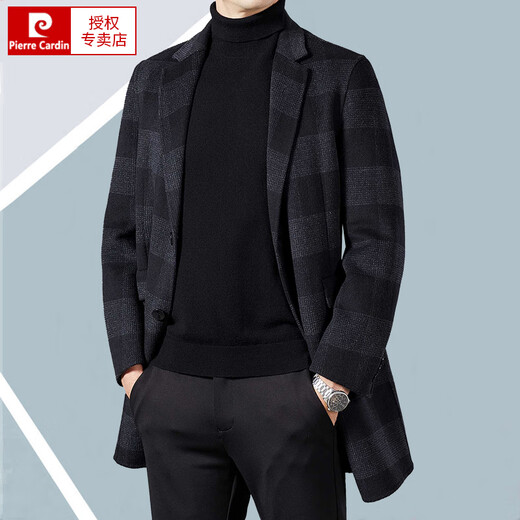 Pier Cardin High-End Light Luxury Doppelseitige Wollmantel für Männer mittlerer Herbst und Winter Wolle Trenchcoat für Männer karierte Männer britisch schwarz grau m 170