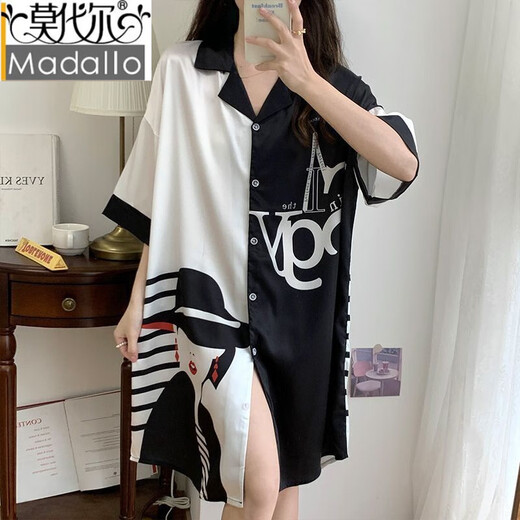 Modal Pajamas Women's Summer Day Nightgown Silk Sexy 2024 New Ice Silk Pure Desire Wind Feeling Large Size Pajama Dress 719 Orange Cat 3XL 160-180Jin Jin is equal to 0.5 kg