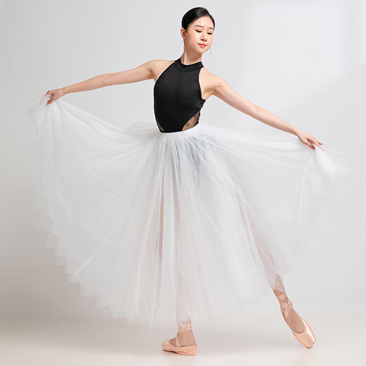 Sansha ballet practice suit, female adult halter dance one-piece suit, lace gymnastics body suit, black L