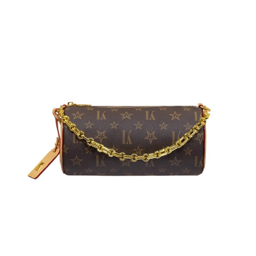 ESDS Hong Kong Marke Echtes Leder-Frauenbeutel leichte Luxus 2025 Neues Retro Old Flower Rund Bag Kette One-Shoulder Crossbody Bag Braun (Theke Geschenkbox Set)