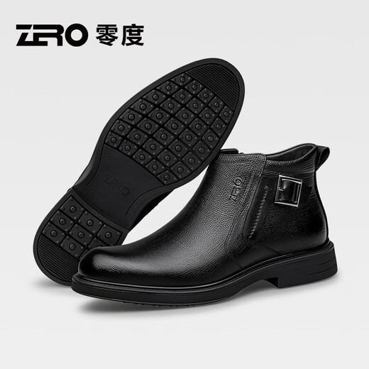 零度尚品Zero马丁靴男2025秋冬新款加绒保暖棉鞋男士英伦风商务休闲真皮靴 黑色【加绒】 41