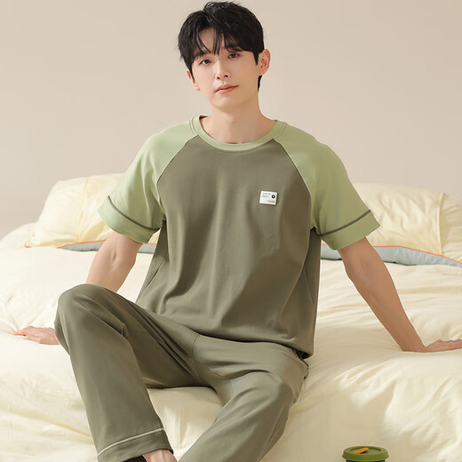 Palando pajamas men's pure cotton summer 2024 new style for young students short-sleeved thin spring and autumn men's home clothing set 09M13601 trousers L