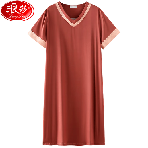 LangSha 2025 new nightgown women pajamas summer thin cool short-sleeved sexy mid-skirt ice real silk home clothes thin white oak 9923 L 165